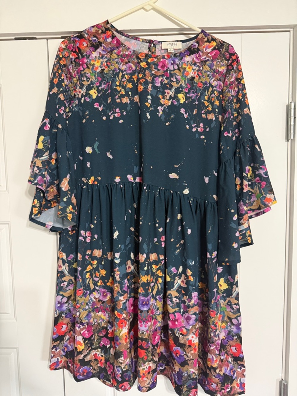 Umgee Dark Teal Floral Tiered Dress